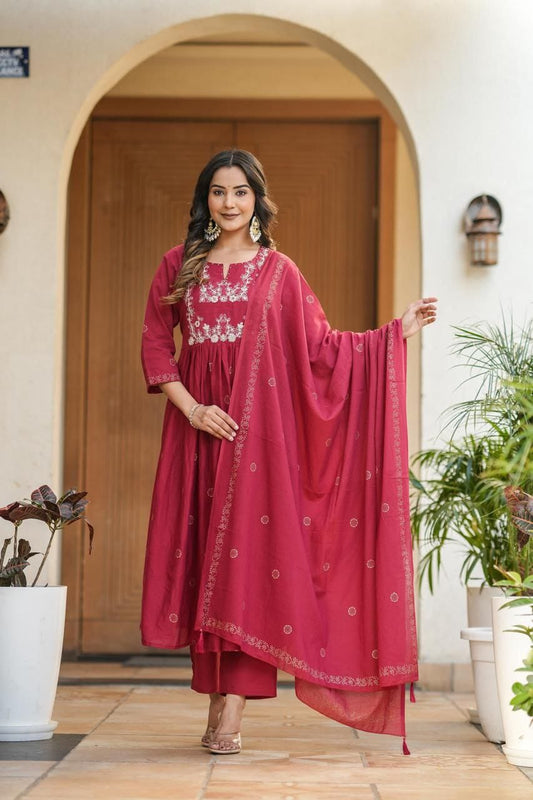 Anarkali Cotton Kurta Set with Malmal Dupatta