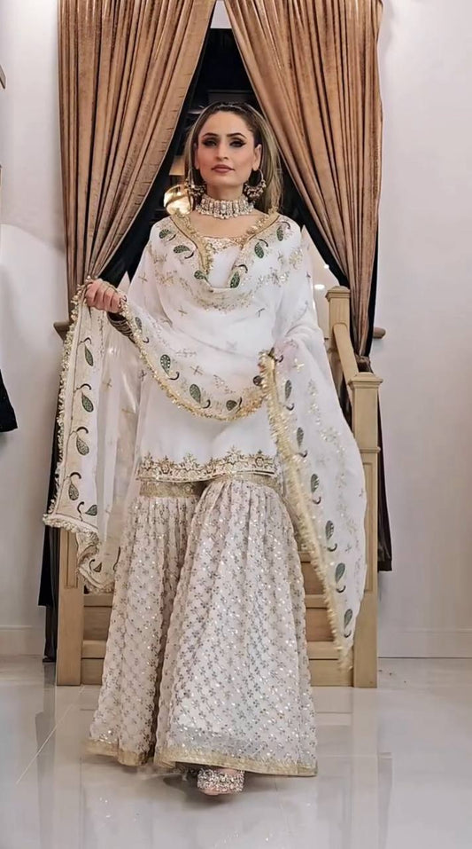 NEW ĐĚSIGNER PARTY WEAR TOP AND SHARARA