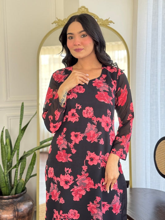 Elegant Georgette Top with Chanderi Silk Bottom & Dupatta Set