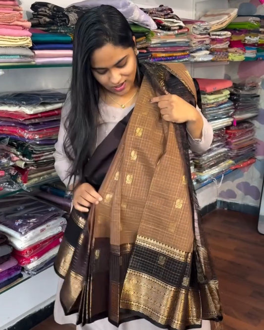 Brown Gold Silk Saree