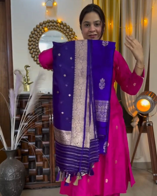 Dark Purple Cotton Jari Suit