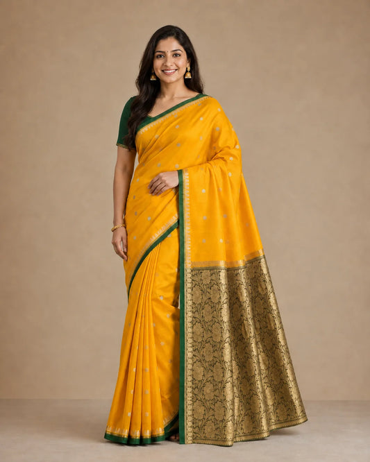 Yellow-Green Silk Saree