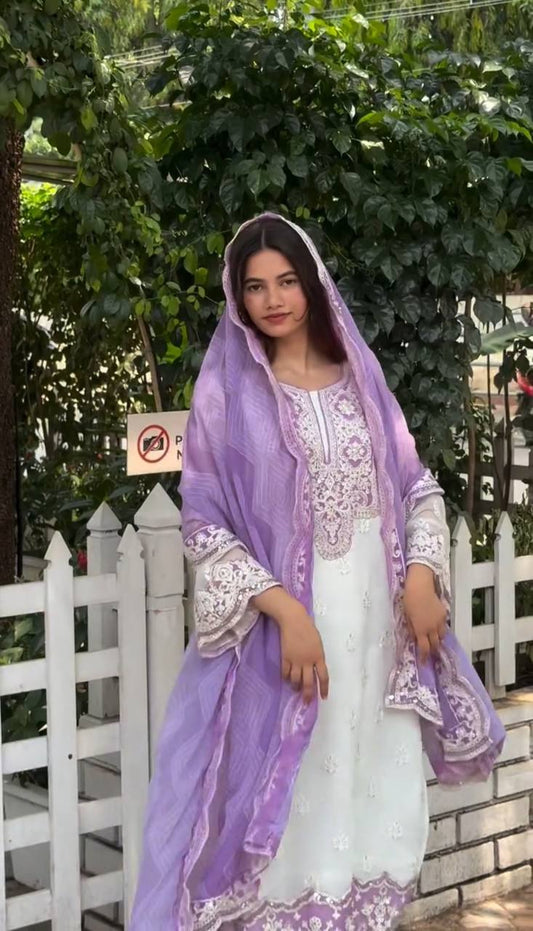 Elegant Georgette Embroidered Kurti Set with Printed Dupatta