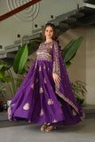 Chinnon Embroidered Gown with Dupatta – Rama & Purple