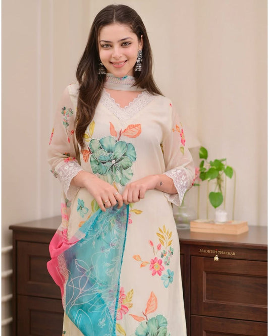 Orgenza Handwork Suit Set with Dupatta