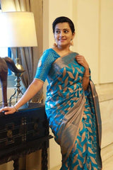 Soft Lichi Silk Saree with All-Over Jacquard Work & Heavy Brocade Blouse