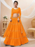 Semi-Stitched Georgette Lehenga Set with Blooming Leheriya Print