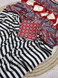 Pure Crepe Satin Ajrak Printed Saree with Rich Pallu