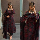 Roman Silk Embroidered Suit with Cutwork Dupatta