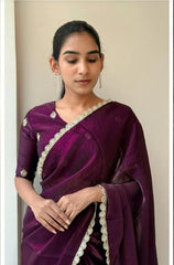 Elegant Space Silk Saree with Golden Sequence Border & Beads Work Blouse