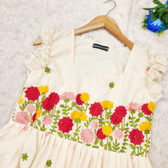 Elegant Maska Cotton Embroidered Kurti | Short Sleeve | Fully Lined