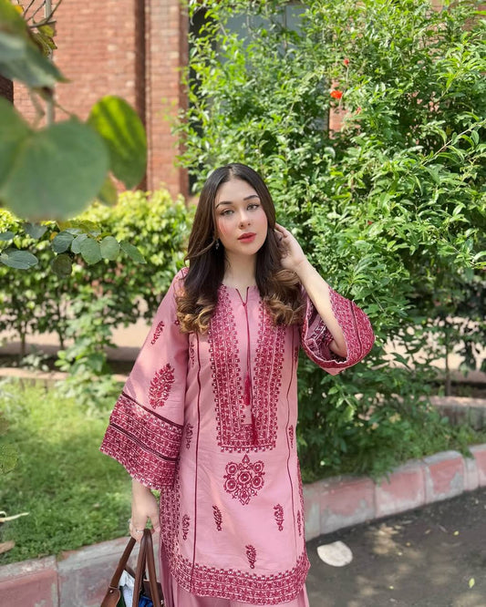 Heavy Cotton Embroidered Kurti &amp; Plazzo Set with Real Mirror Handwork
