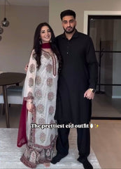 Elegant Faux Georgette Embroidered Suit Set with Digital Print Crepe Plazzo