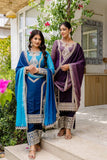Star Georgette Embroidered Top with Crêpe Bottom & Dupatta Set