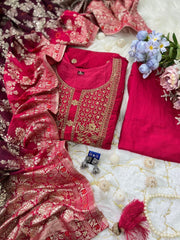 Elegant Banana Silk Anarkali Kurti Set with Banarasi Dupatta