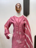 Elegant Roman Silk Suit Set with Silver Chiffon Dupatta