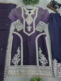 Star Georgette Embroidered Top with Crêpe Bottom & Dupatta Set
