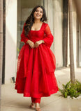 Elegant Tabby Silk Embroidered Gown Set with Dupatta