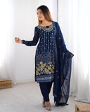 Designer Faux Georgette Suit with Real Mirror & Thread Work