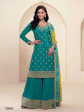 Heavy Chinon Semi-Stitched Embroidered Top &amp; Plazo Set with Dupatta