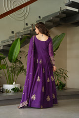 Chinnon Embroidered Gown with Dupatta – Rama & Purple