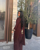 Faux Georgette Embroidered Kurta Set with Farshi Pant & Dupatta