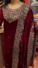 Chinon Silk Embroidered Kurti Set with Dupatta
