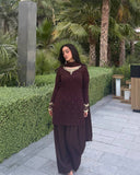 Faux Georgette Embroidered Kurta Set with Farshi Pant & Dupatta