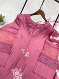 Elegant Roman Silk Suit Set with Silver Chiffon Dupatta