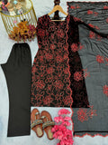 Roman Silk Embroidered Suit with Cutwork Dupatta