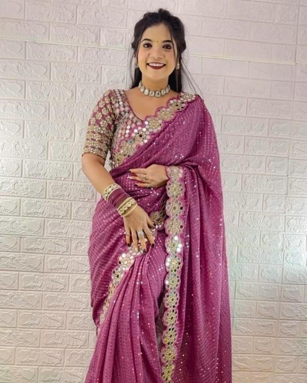 Bollywood Blockbuster Heavy Faux Georgette Saree with Original Mirror Work