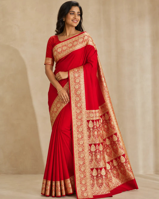 Cherry Red Silk Saree