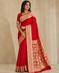 Cherry Red Silk Saree