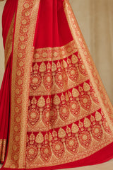 Cherry Red Silk Saree