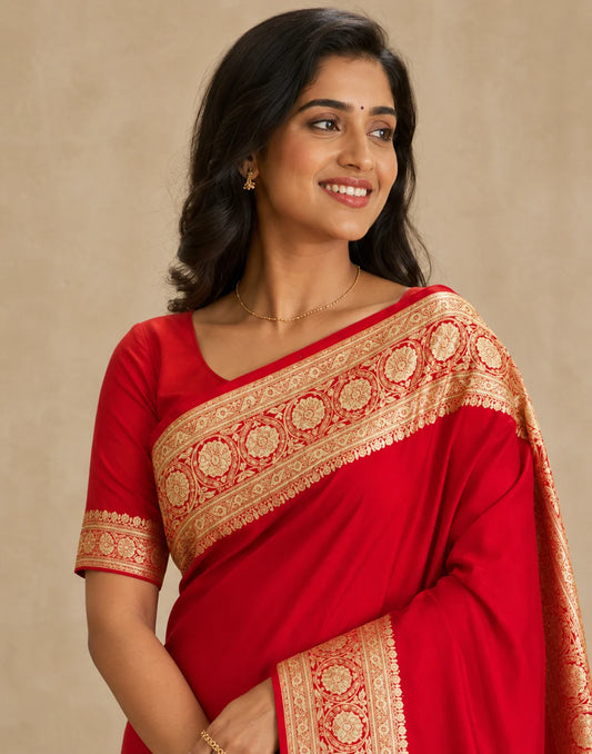 Cherry Red Silk Saree
