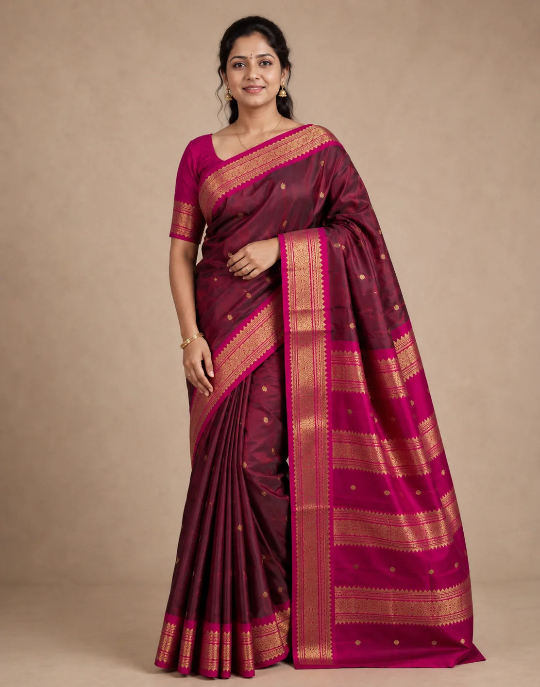Dark Burgundy Silk Saree