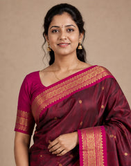 Dark Burgundy Silk Saree