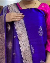 Dark Purple Cotton Jari Suit