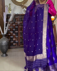 Dark Purple Cotton Jari Suit