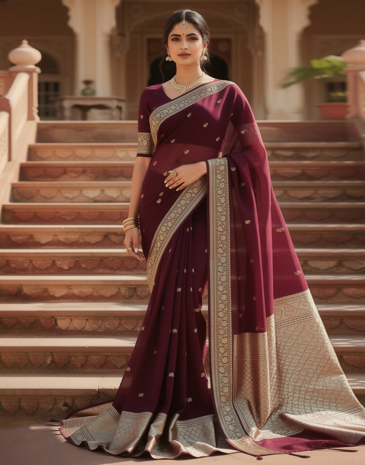 Midnight Bloom Silk Saree