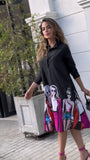 Chic Black Shirt Dress with Fashionista Print