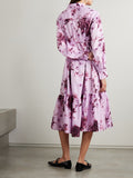 Elegant Lilac & Purple Floral Midi Shirt Dress