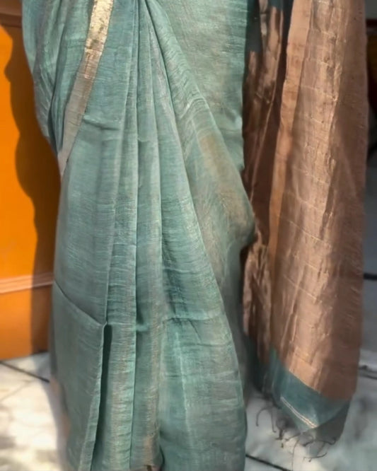 Pista Linen Silk Saree