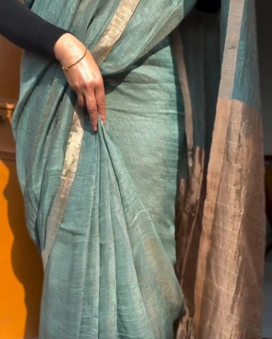 Pista Linen Silk Saree