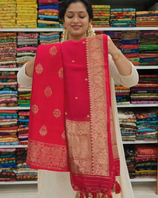 Red Cotton Jari Suit