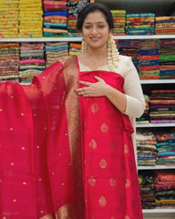 Red Cotton Jari Suit