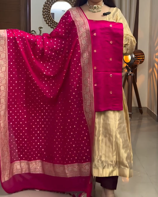 Shagun Rani Pink Cotton Jari Suit
