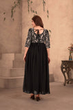 Black Embroidered Georgette Gown Set