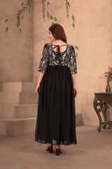 Black Embroidered Georgette Gown Set