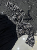 Black Embroidered Georgette Gown Set